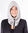 EMF protective hood Leblok in grey displayed on a woman