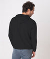 EMF protective pullover hoodie Leblok in black on a man - back with hood down