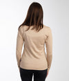 Back of Leblok EMF protective beige vest on a woman