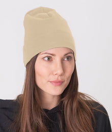 Leblok EMF shielding beanie in beige on a model