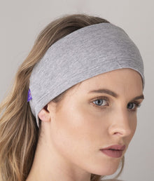  EMF protective hood Leblok in grey marl displayed on a model - side view