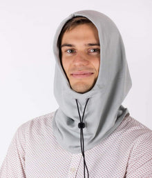  EMF protective hood Leblok in grey displayed on a man