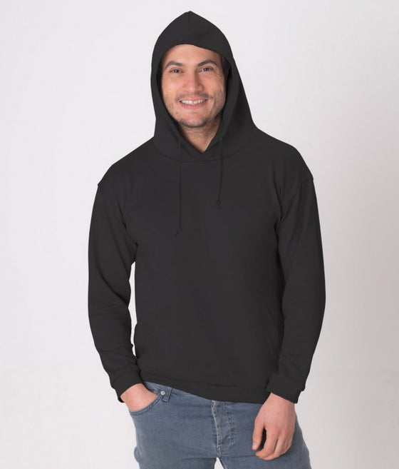 EMF protective pullover hoodie Leblok in black on a man - front