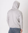 EMF protective pullover hoodie Leblok in grey on a man - back with hood on