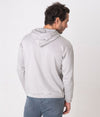 EMF protective pullover hoodie Leblok in grey on a man - back with hood down