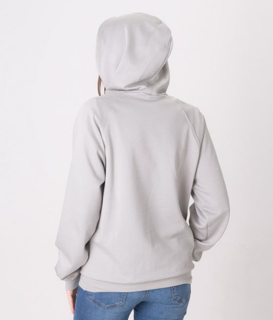 EMF protective hoodie Leblok in grey on a person - back