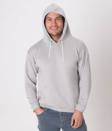  EMF protective pullover hoodie Leblok in grey on a man - front with hood on