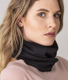 EMF protective hooped scarf Leblok in black displayed on a model