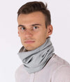EMF protective hooped scarf Leblok in grey displayed on a model