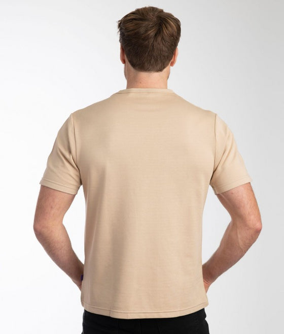 EMF protective mens T-Shirt Leblok in beige on a man - back