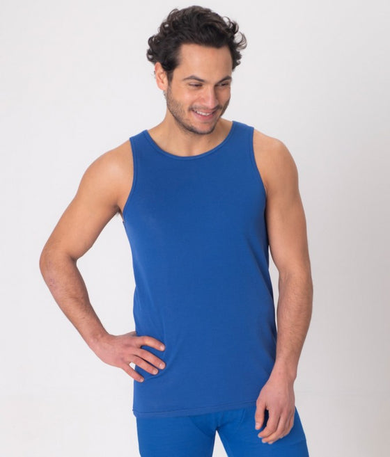 EMF protective blue vest Leblok on a man - side view