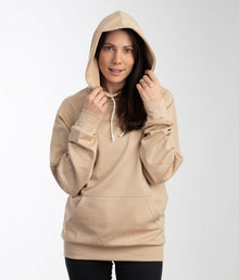  EMF reflective hoodie by Leblok on a woman - hood up