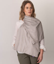  EMF shielding scarf by Leblok in polka dot on a woman - front